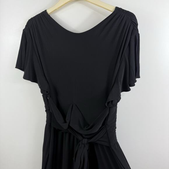 Anthropologie Bhldn Black Maxi Dress Size 18 Flutter Sleeve Tie Belt Stretch - Picture 10 of 15